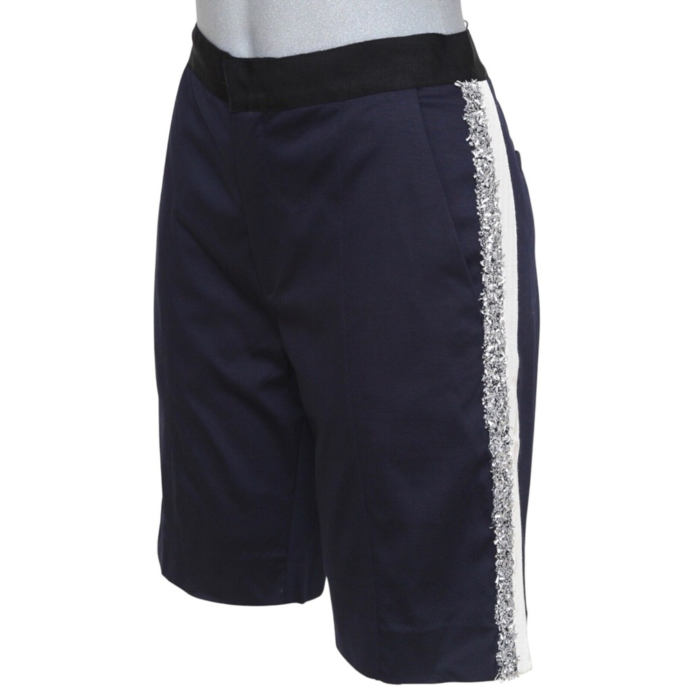 RHIE Short Straight Leg Navy Black Cotton Grosgrain White Silver Sz 4 NWT